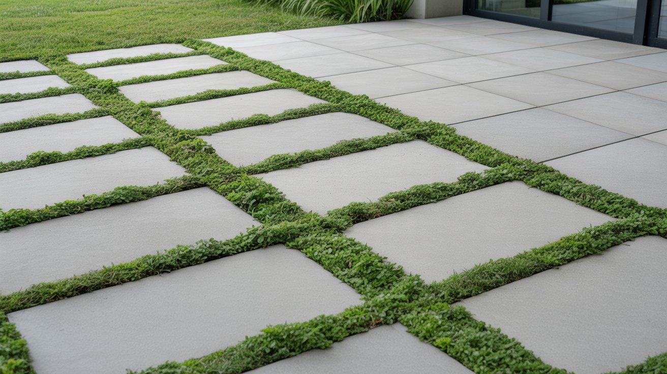 7. Concrete Pavers with Grass Grid Pattern