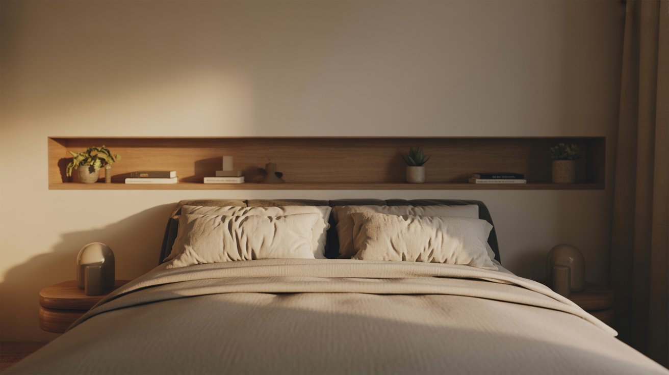 Bedroom Floating Shelf Height (Above Bed)