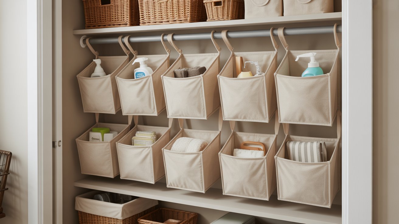 3. Add Hanging Fabric Storage Organizers
